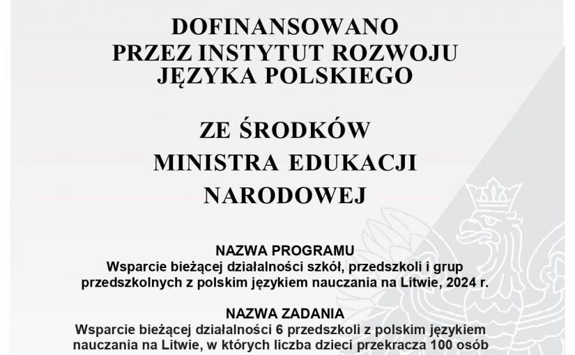 WSPARCIE BIEŻĄCEJ DZIAŁALNOŚCI PRZEDSZKOLA 